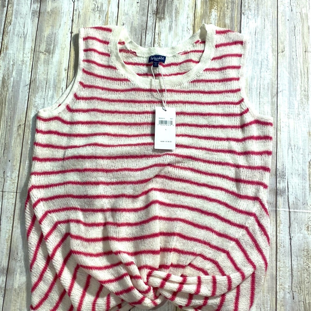 Splendid Striped Knit Tank Pink and White Sz Small